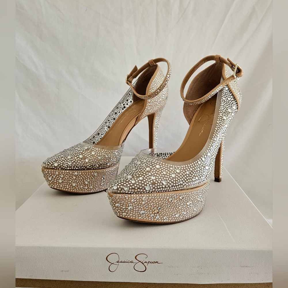 Jessica Simpson Glittering Silver and Tan Heels